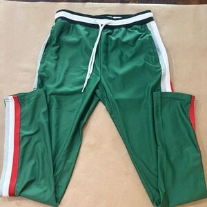 Raw Yarn Industries Green Sweatpants with Red/Silver/White Stripes Size Small